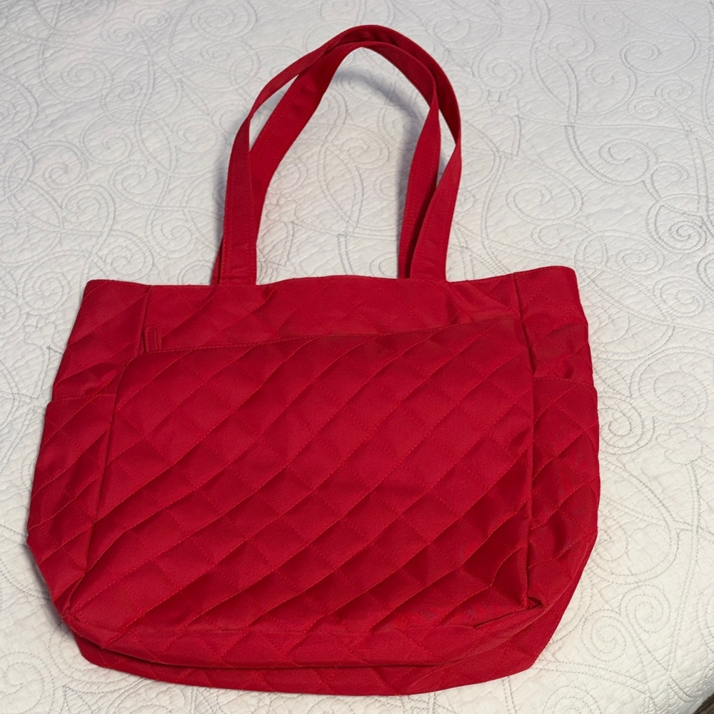 Coldwater Creek Quilted Red Canvas Medium Tote w/pockets & Zipper Closure